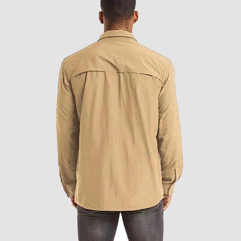 Khaki Men's Tactical Shirt, Quick-Dry & UV Protection for Hiking