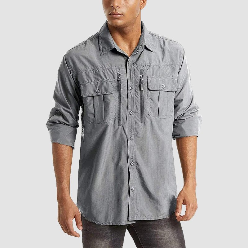 Light-grey Men's Tactical Shirt, Quick-Dry & UV Protection for Hiking