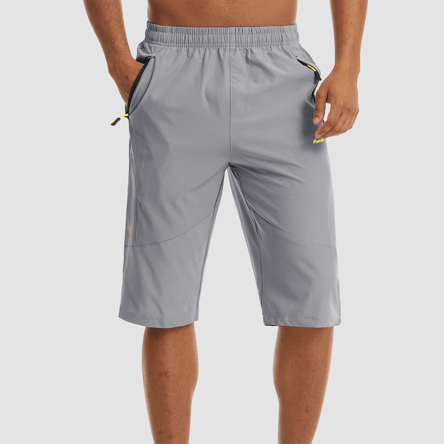 Grey  Men's Quick Dry Hiking Running Shorts-MAGCOMSEN