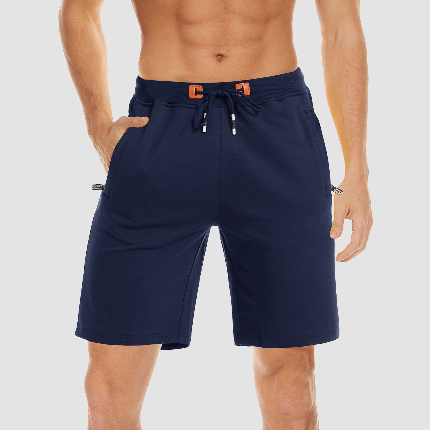 Men Cotton Running Elastic Waist Zipper Pockets Drawstring Gym Trainging Fitness Sports Joggers Shorts