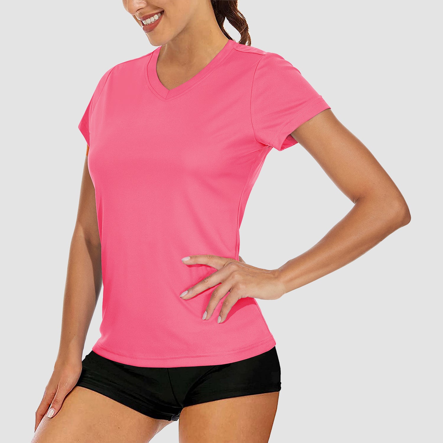 Women's T-Shirts Short Sleeve Quick Dry Athletic V-Neck Tee Shirt Running