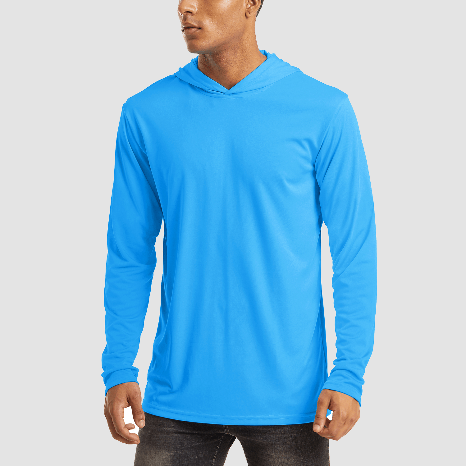 Men's Hooded UPF 50+ Sun Protection Long Sleeve Athletic Fishing Shirts  #Color_Aqua Blue