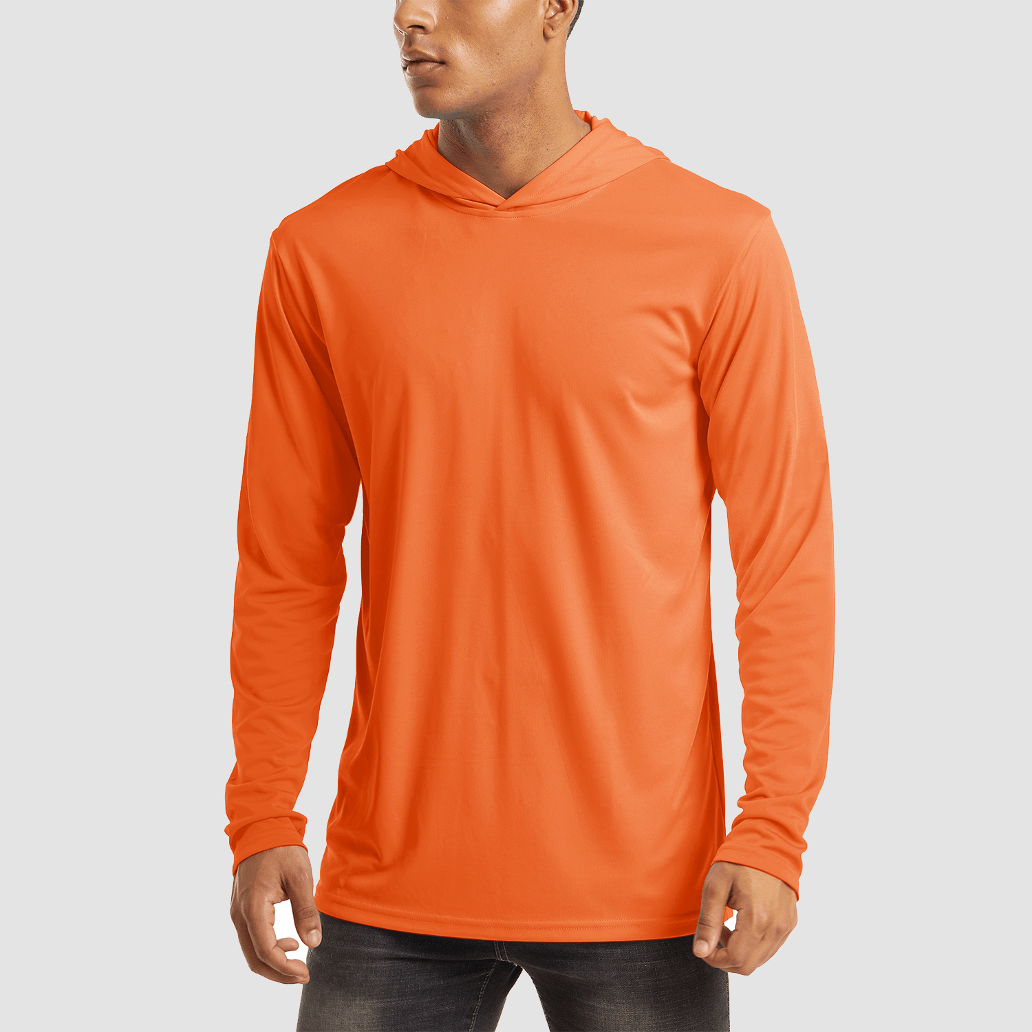 Men's Hooded UPF 50+ Sun Protection Long Sleeve Athletic Fishing Shirts #Color_Orange