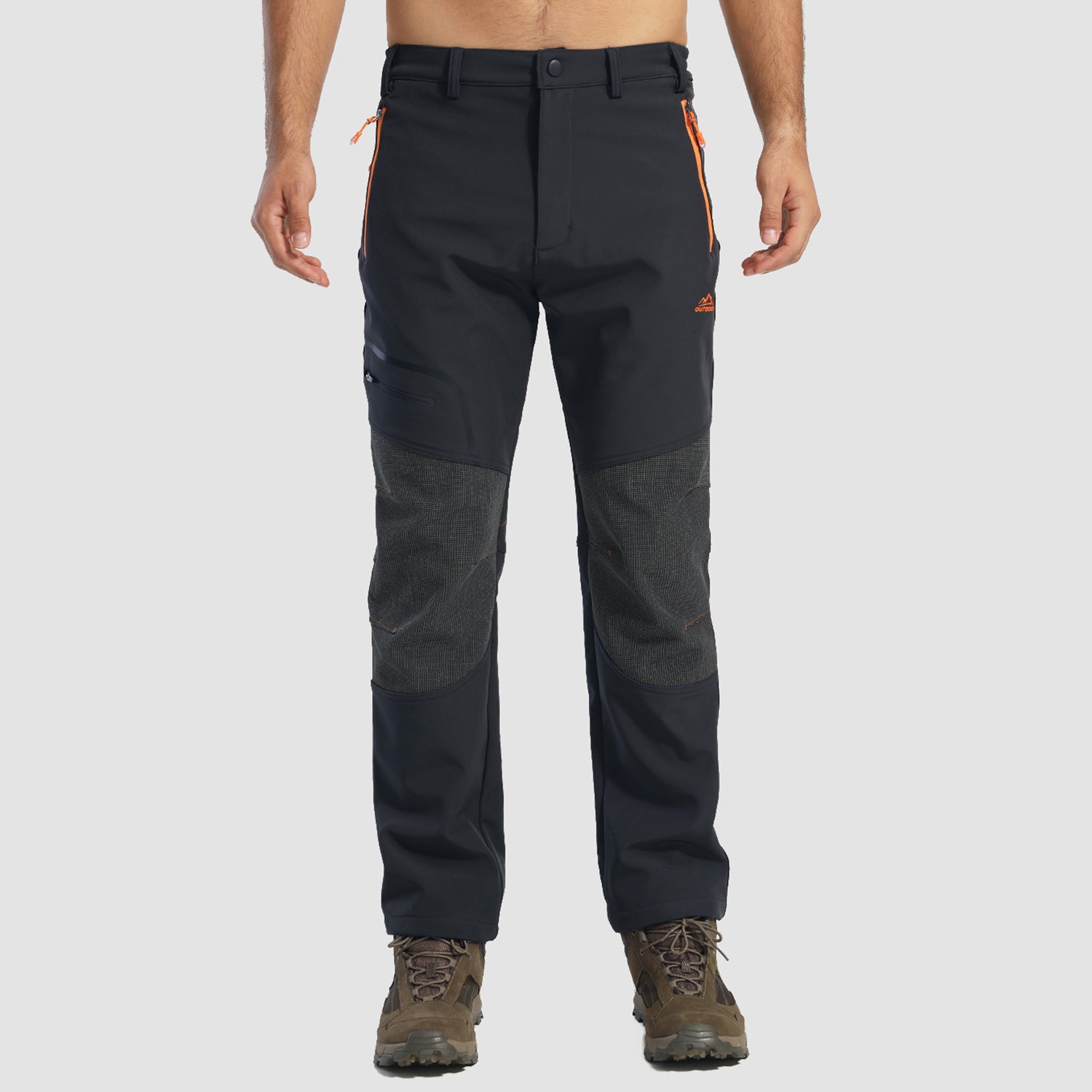 Men's Fleece Lined Softshell Pants with 4 Zipper Pockets Water Resistant Outdoor Hiking Skiing Pants