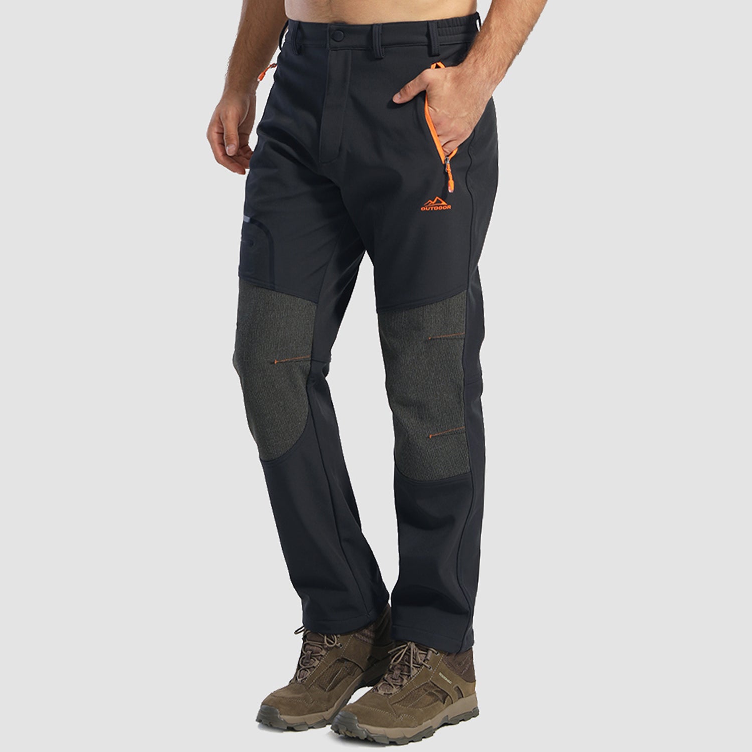 Men's Fleece Lined Softshell Pants with 4 Zipper Pockets Water Resistant Outdoor Hiking Skiing Pants