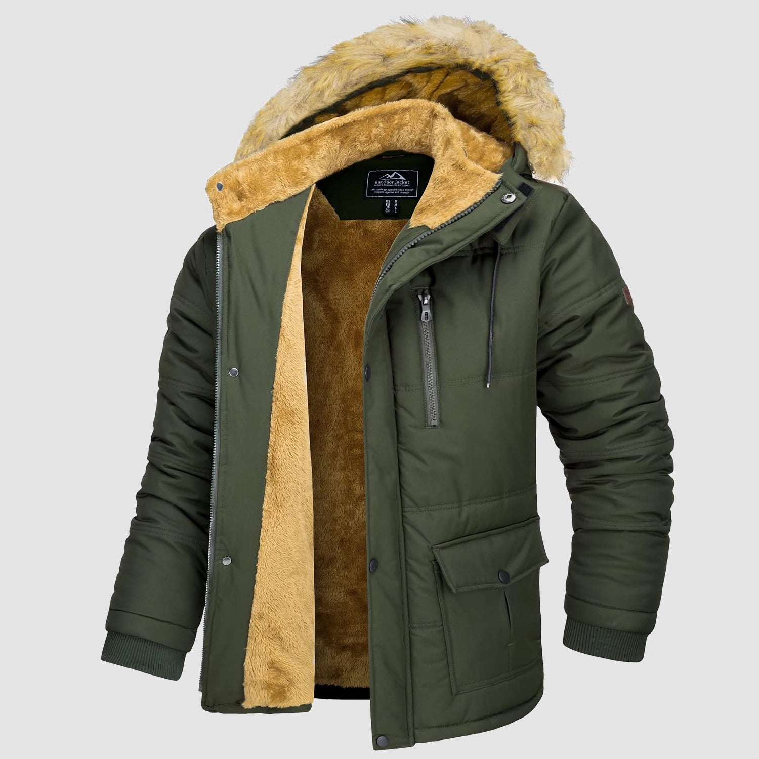 Men's Hooded Winter Coat Puffer Jacket Thicken Warm Fur Down Parka Jacket with Removable Hood