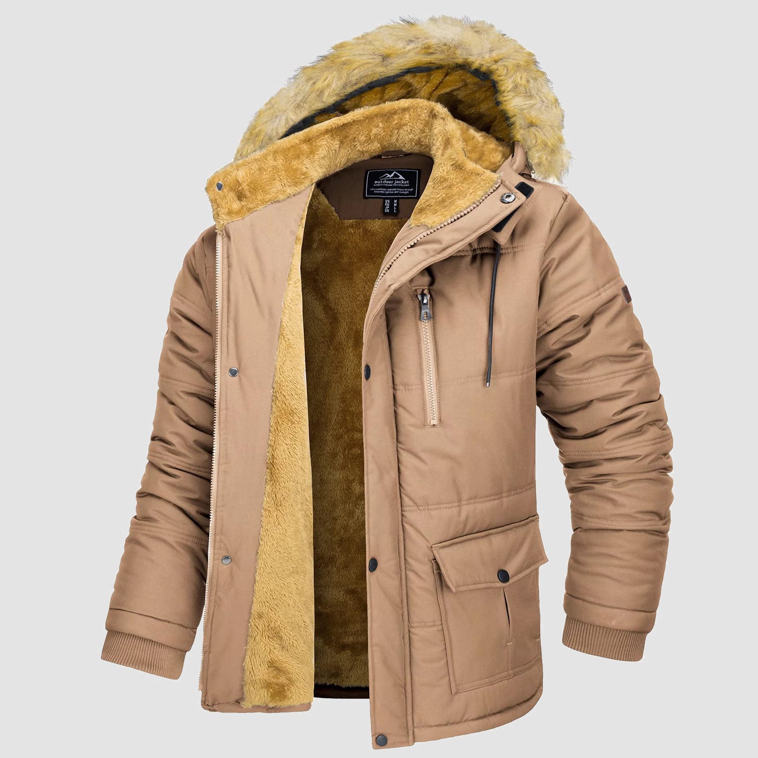 Men's Hooded Winter Coat Puffer Jacket Thicken Warm Fur Down Parka Jacket with Removable Hood