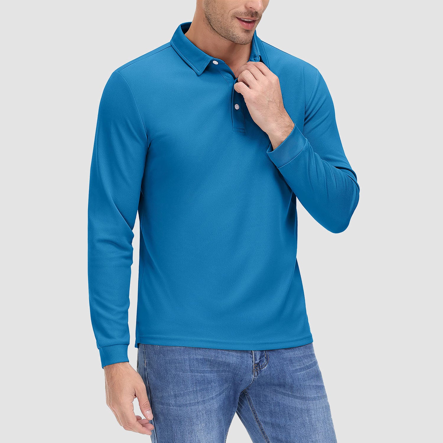 Men's Long Sleeve Quick-Dry Polo Shirt UPF Sun Protection