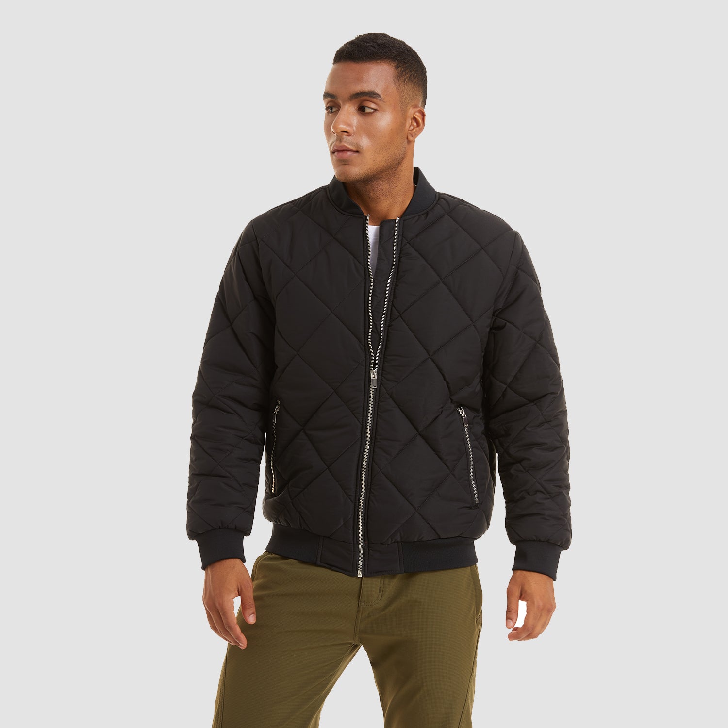 Men's Winter Bomber Jacket Outerwear with Zipper Pockets Thicken Warm Windbreaker Coats