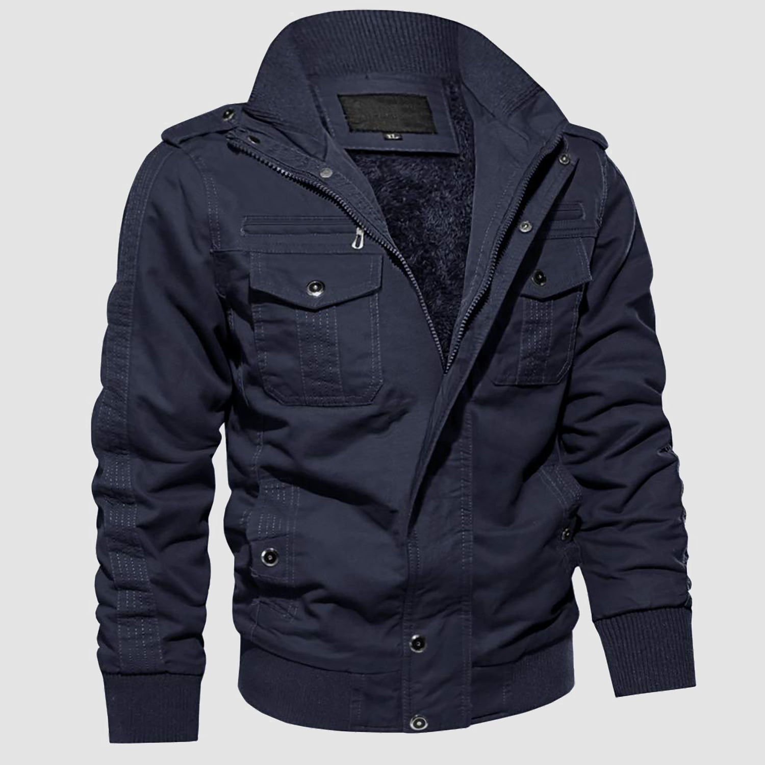 Men's Winter Cargo Jacket Military Pilot Coat Fleece Warm Stand Collar Tactical Jacket - MAGCOMSEN