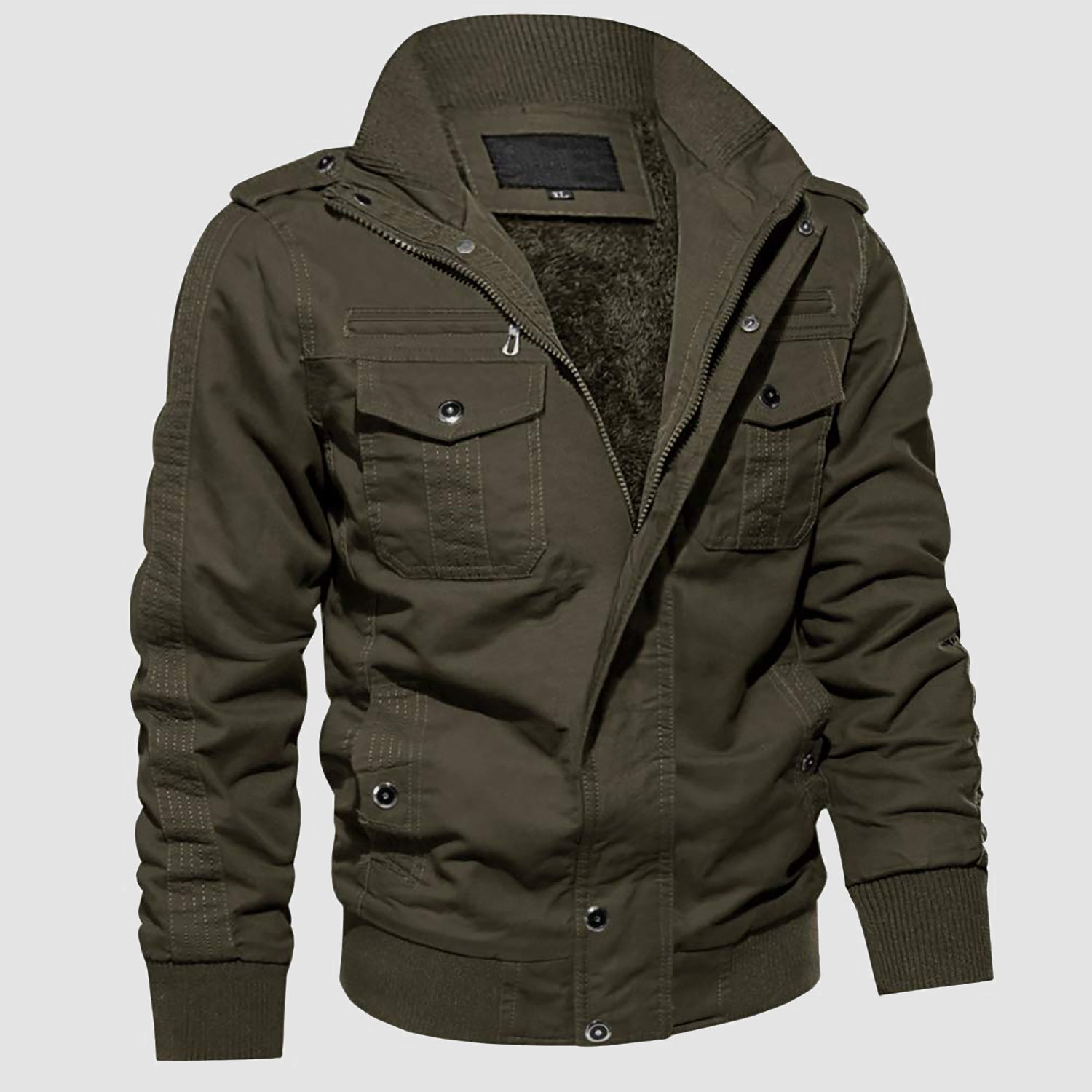 Men's Winter Cargo Jacket Military Pilot Coat Fleece Warm Stand Collar Tactical Jacket - MAGCOMSEN