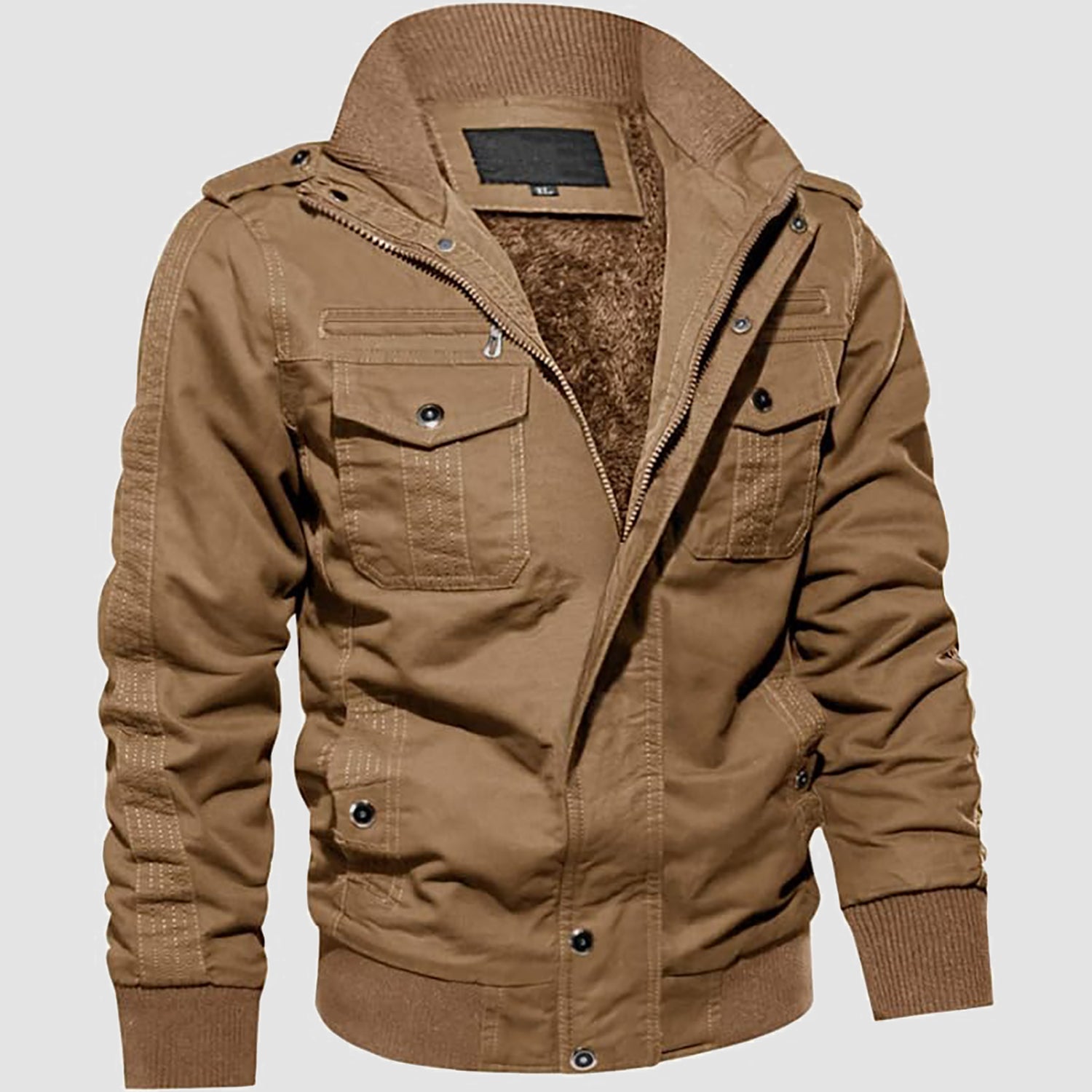 Men's Winter Cargo Jacket Military Pilot Coat Fleece Warm Stand Collar Tactical Jacket - MAGCOMSEN