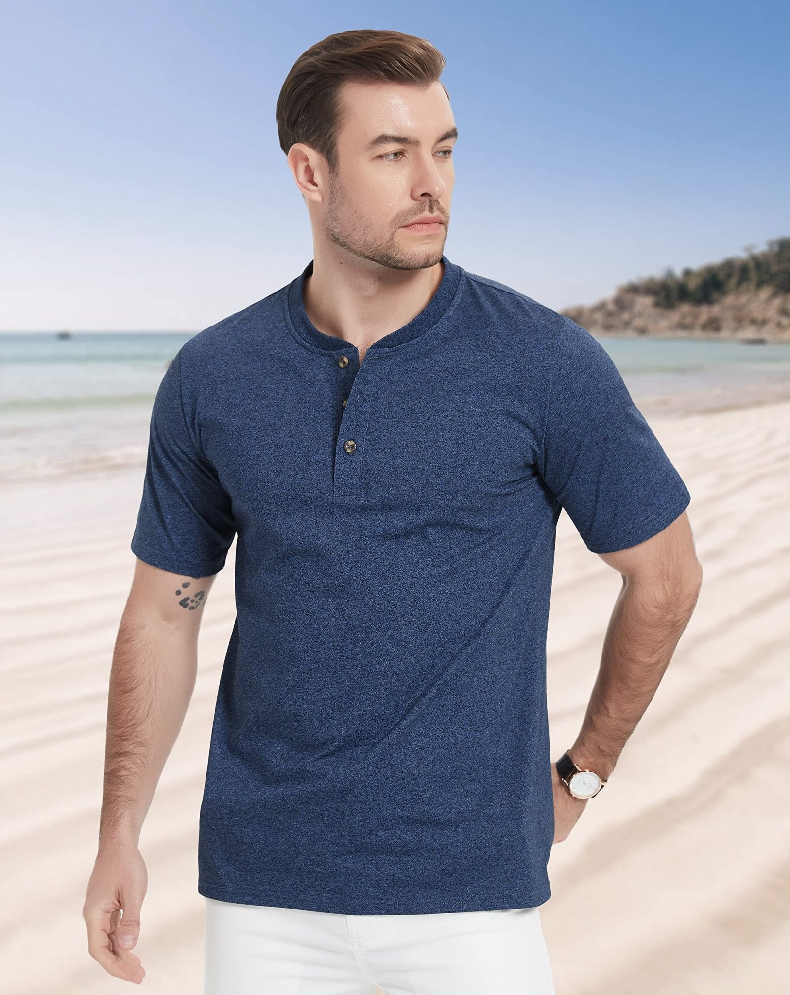 Men's Cotton Henley Shirt Casual Summer T-Shirt - MAGCOMSEN