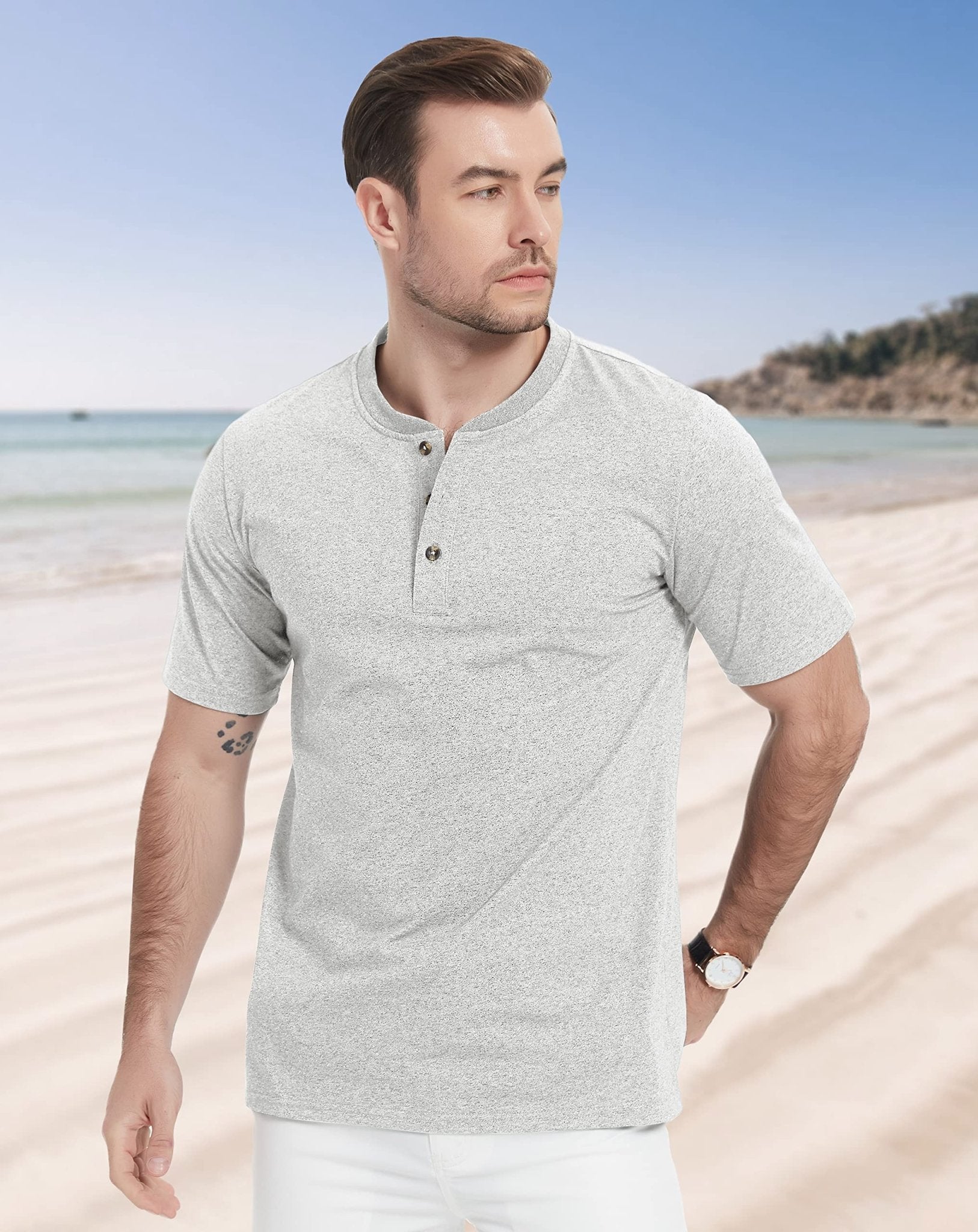 Men's Cotton Henley Shirt Casual Summer T-Shirt - MAGCOMSEN