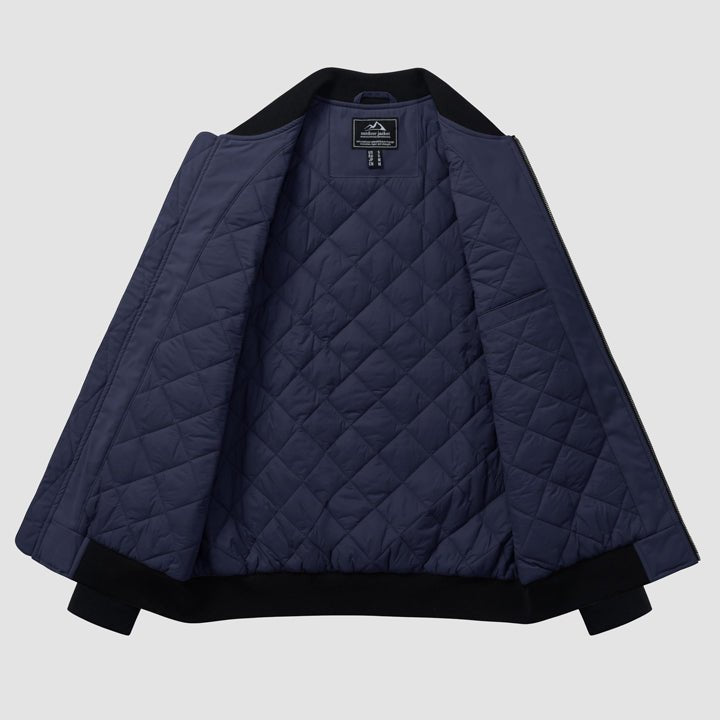 Men's Winter Bomber Jacket, Quilted & Windproof Zip-Up Coa - Navy
