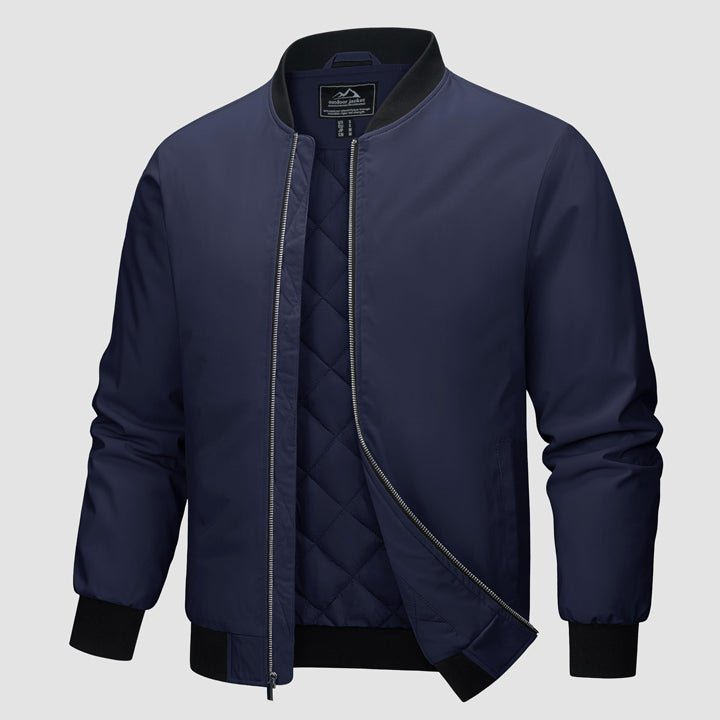 Men's Winter Bomber Jacket, Quilted & Windproof Zip-Up Coa - Navy