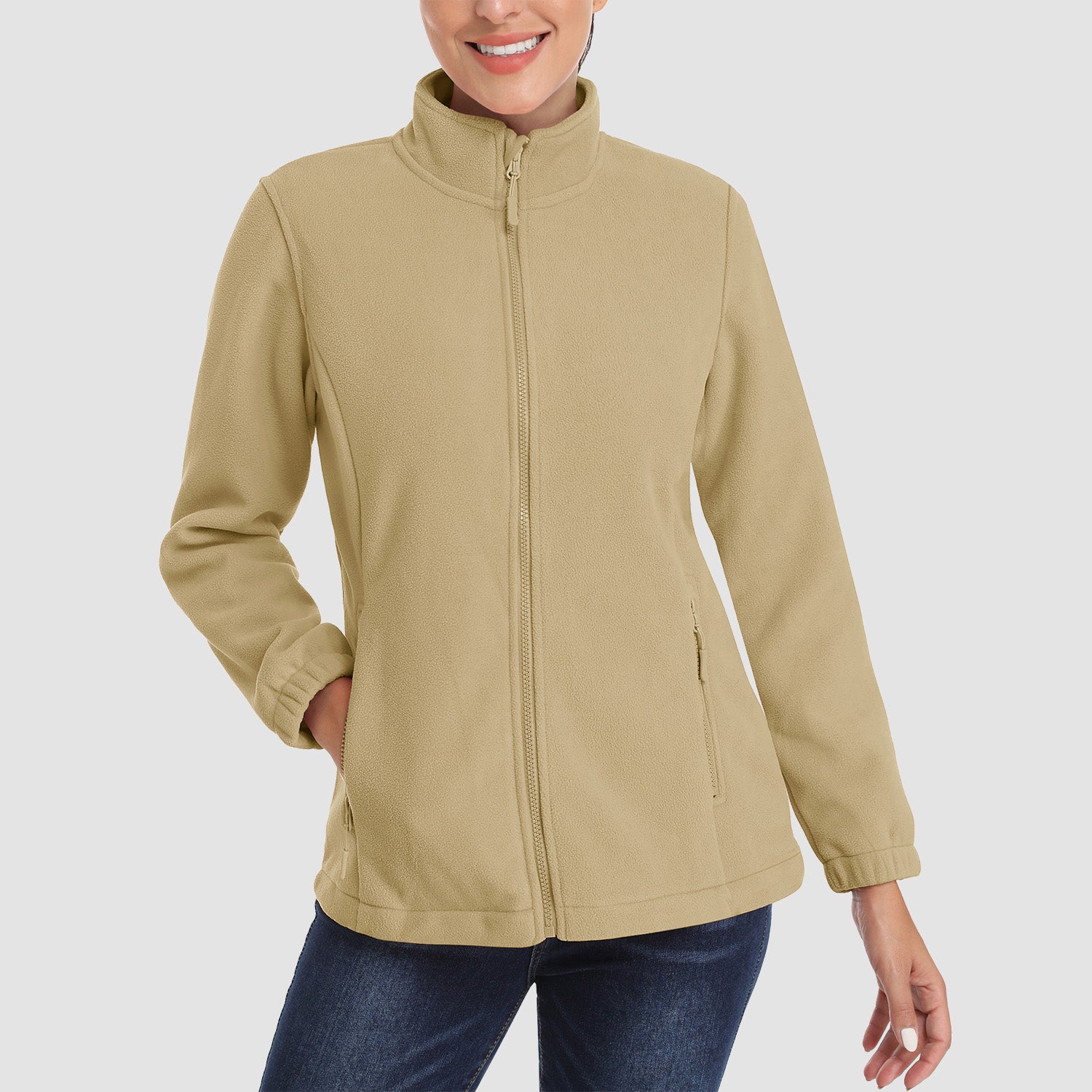 Women's Fleece Jacket Soft Full Zip Warm Long Sleeve with 2 Zipper Pockets Winter Jackets - MAGCOMSEN