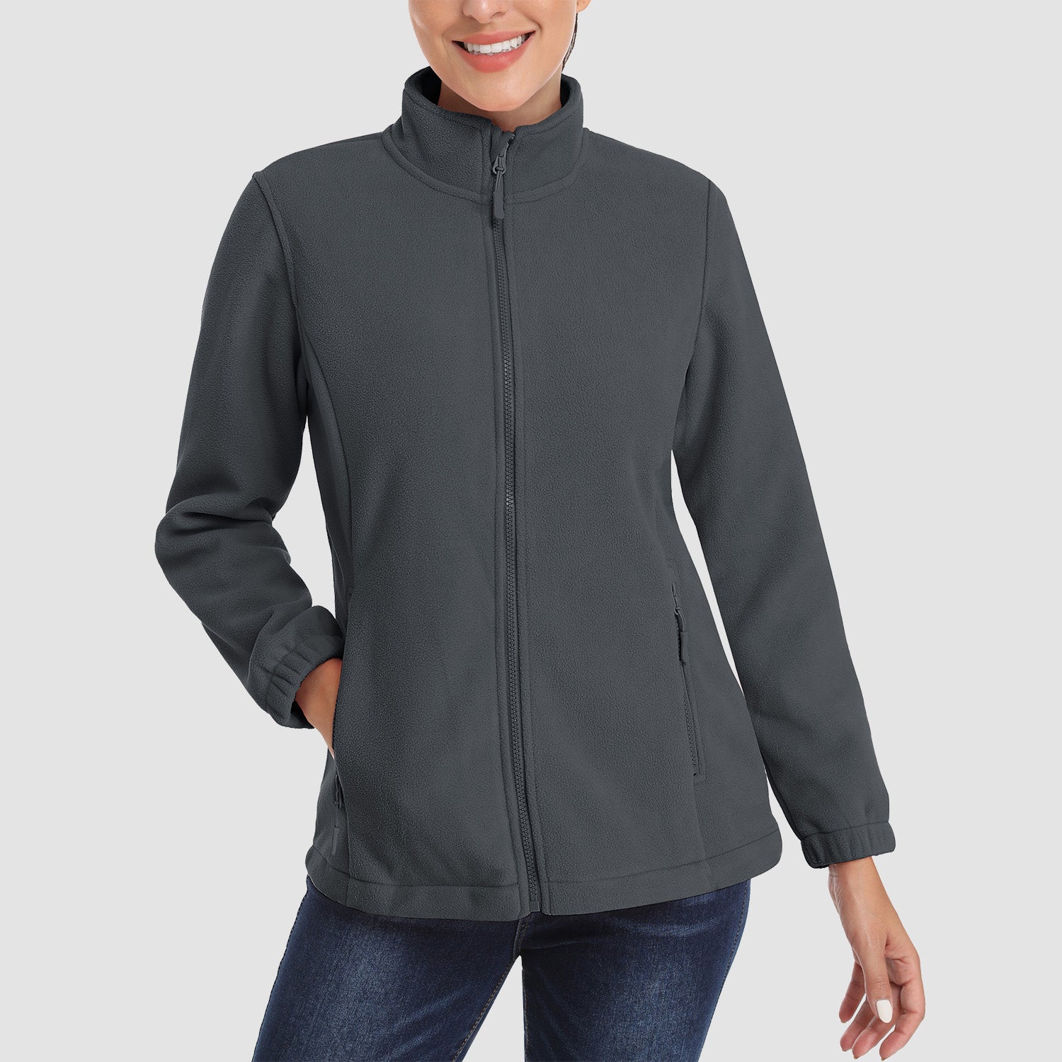 Women's Fleece Jacket Soft Full Zip Warm Long Sleeve with 2 Zipper Pockets Winter Jackets - MAGCOMSEN