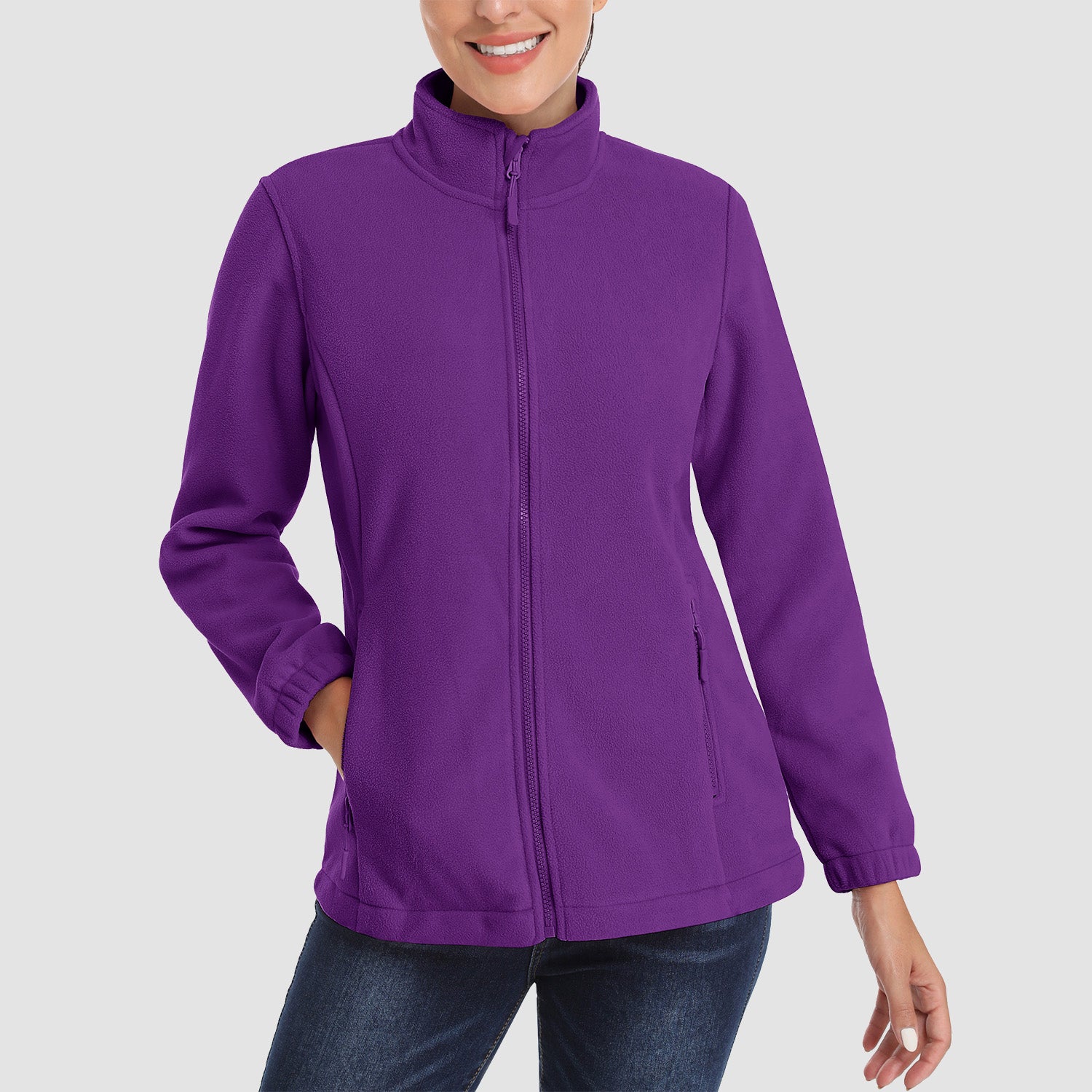 Women's Fleece Jacket Soft Full Zip Warm Long Sleeve with 2 Zipper Pockets Winter Jackets - MAGCOMSEN