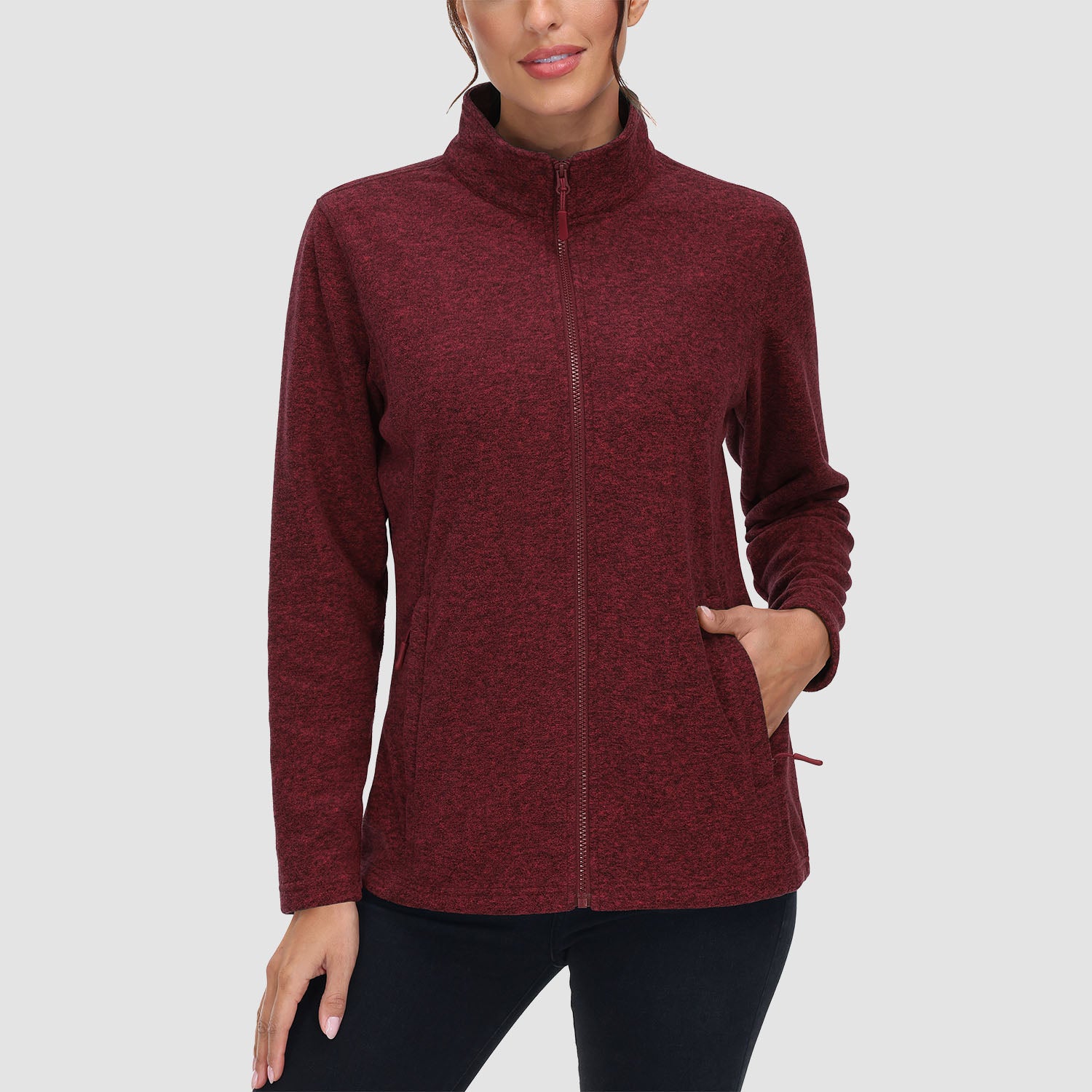 Women's Full Zip Fleece Jacket - Zip Pockets, Warm