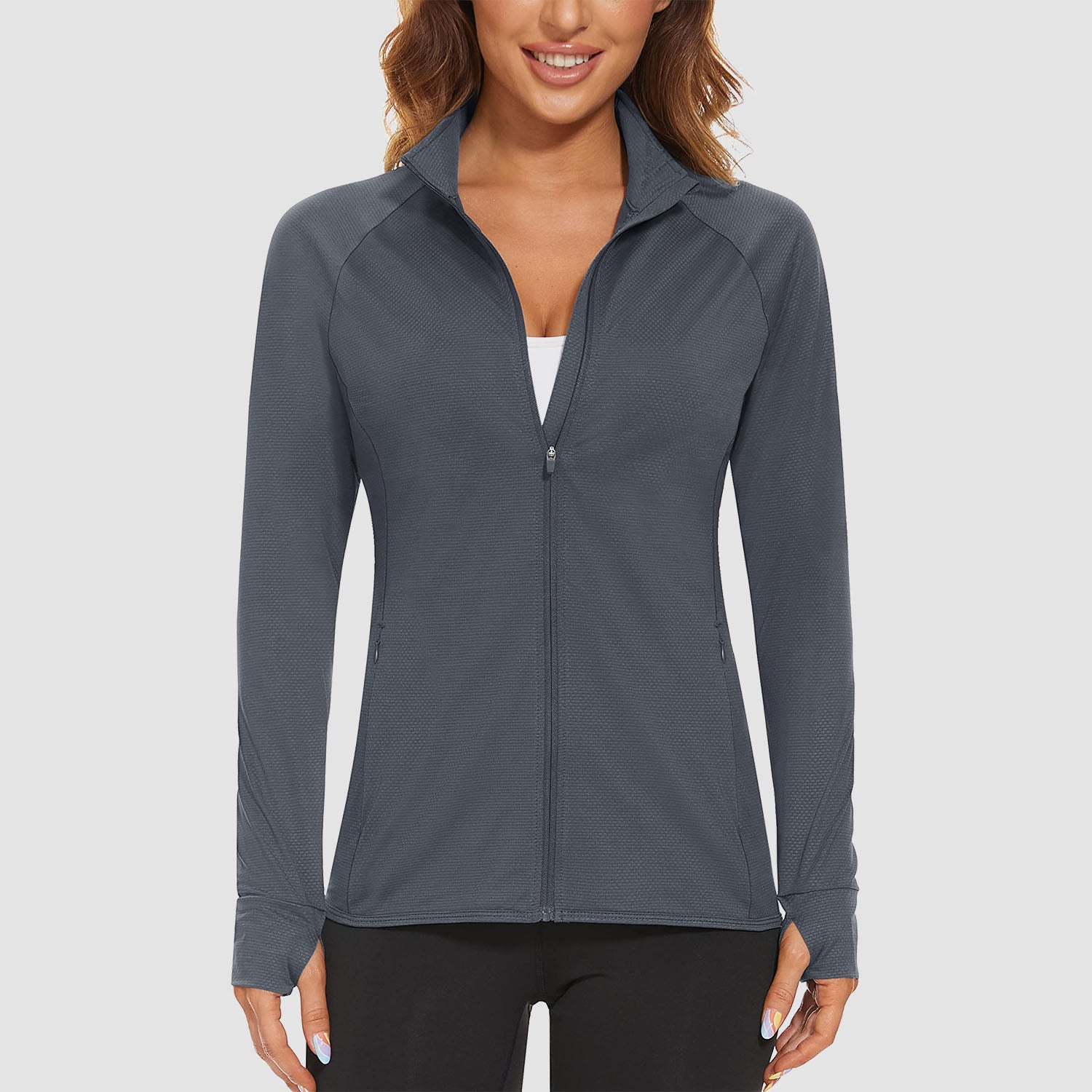 Dark Grey Women's UPF 50+ Sun Protection Tennis Jacket Long Sleeve - MAGCOMSEN #Color_Dark Grey