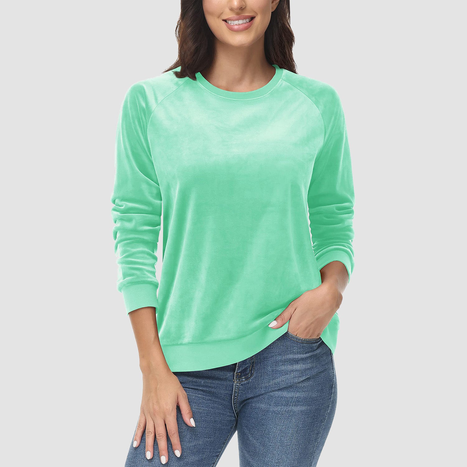 Women's Sweatshirt Crewneck Pullover Casual Long Sleeve Shirts Fleece Warm Velour Sweatshirts - MAGCOMSEN