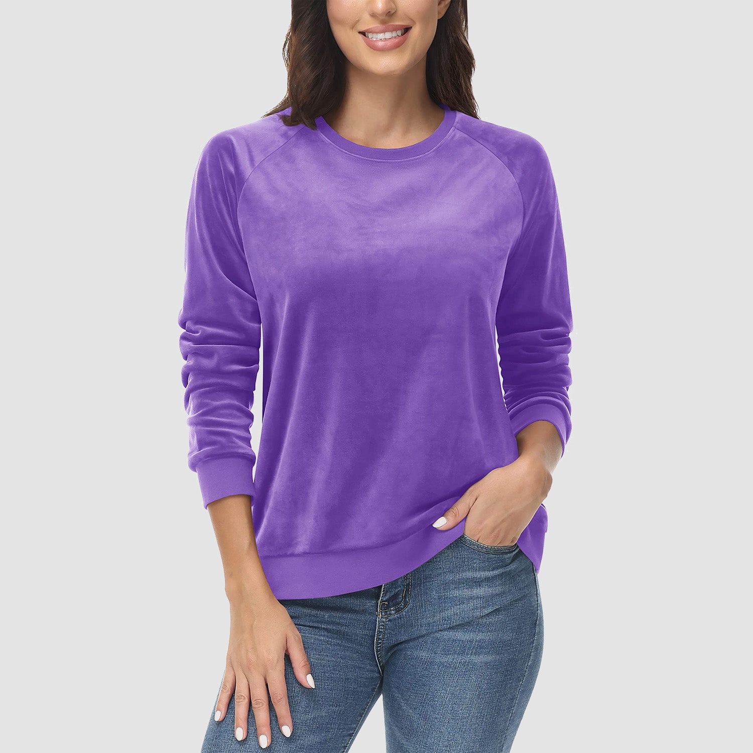 Women's Sweatshirt Crewneck Pullover Casual Long Sleeve Shirts Fleece Warm Velour Sweatshirts - MAGCOMSEN