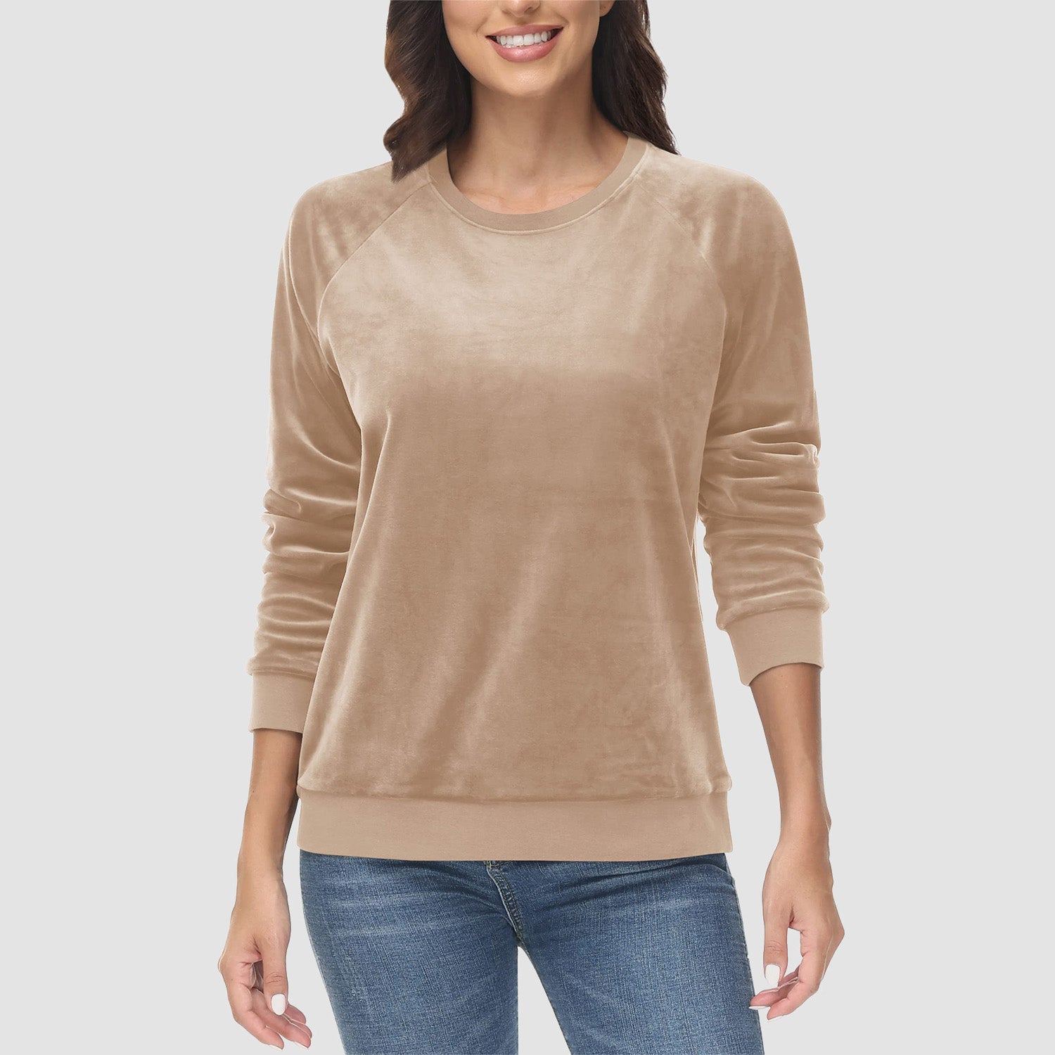 Women's Sweatshirt Crewneck Pullover Casual Long Sleeve Shirts Fleece Warm Velour Sweatshirts - MAGCOMSEN