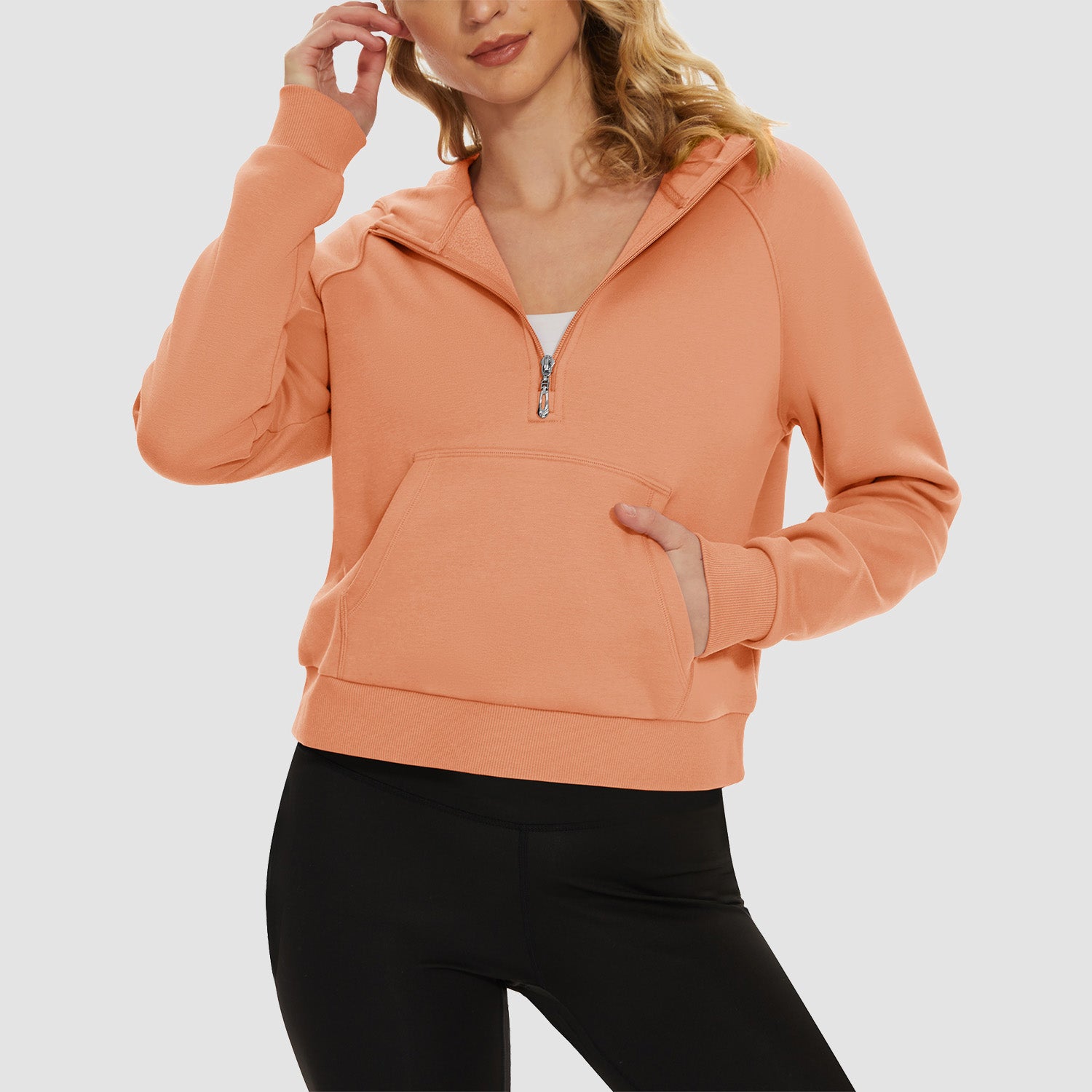 Womens Hoodie Fleece Lined 1/2 Zipper Sweatshirts Long Sleeve Crop Tops With Kangaroo Pocket - MAGCOMSEN