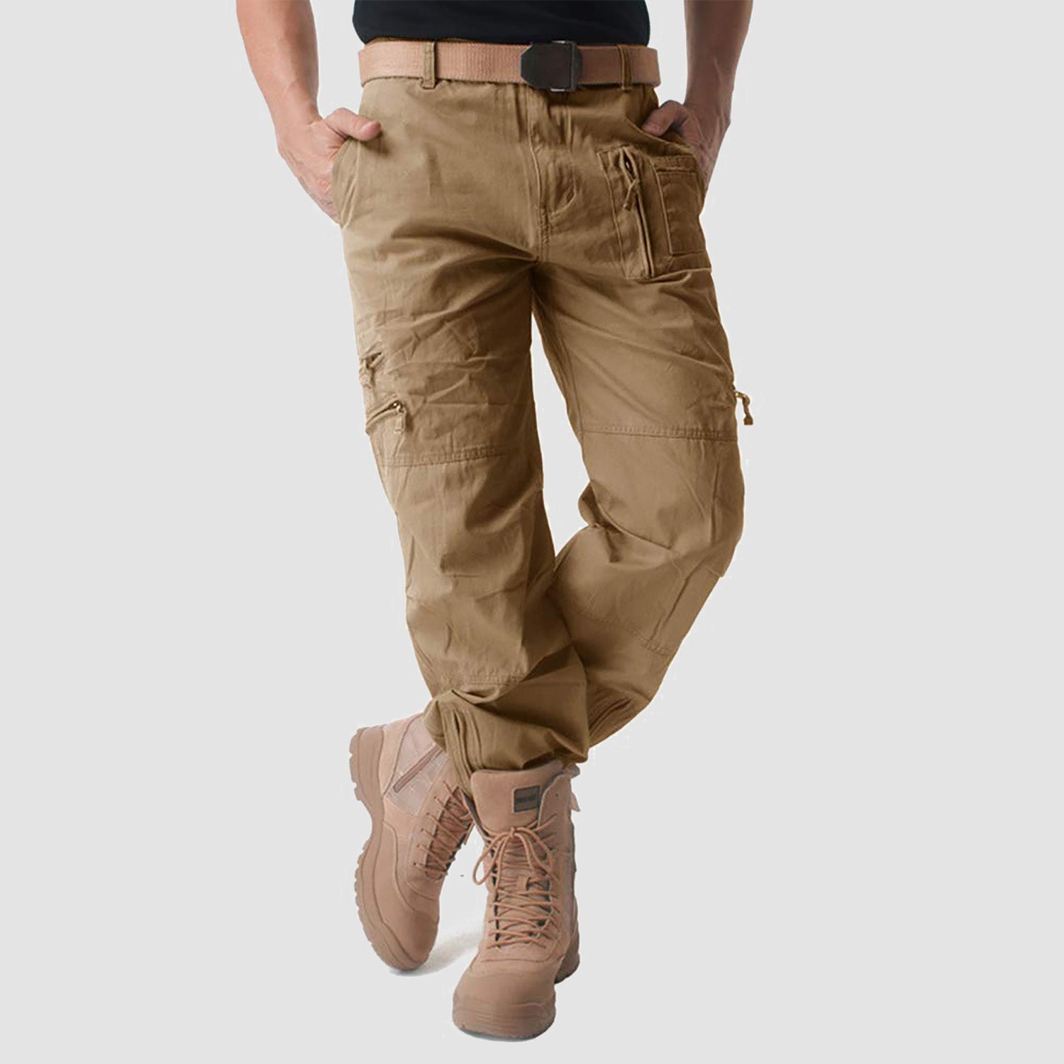 Men's Tactical Cargo Pants with 9 Pockets for Hiking - MAGCOMSEN Color_Dark Khaki