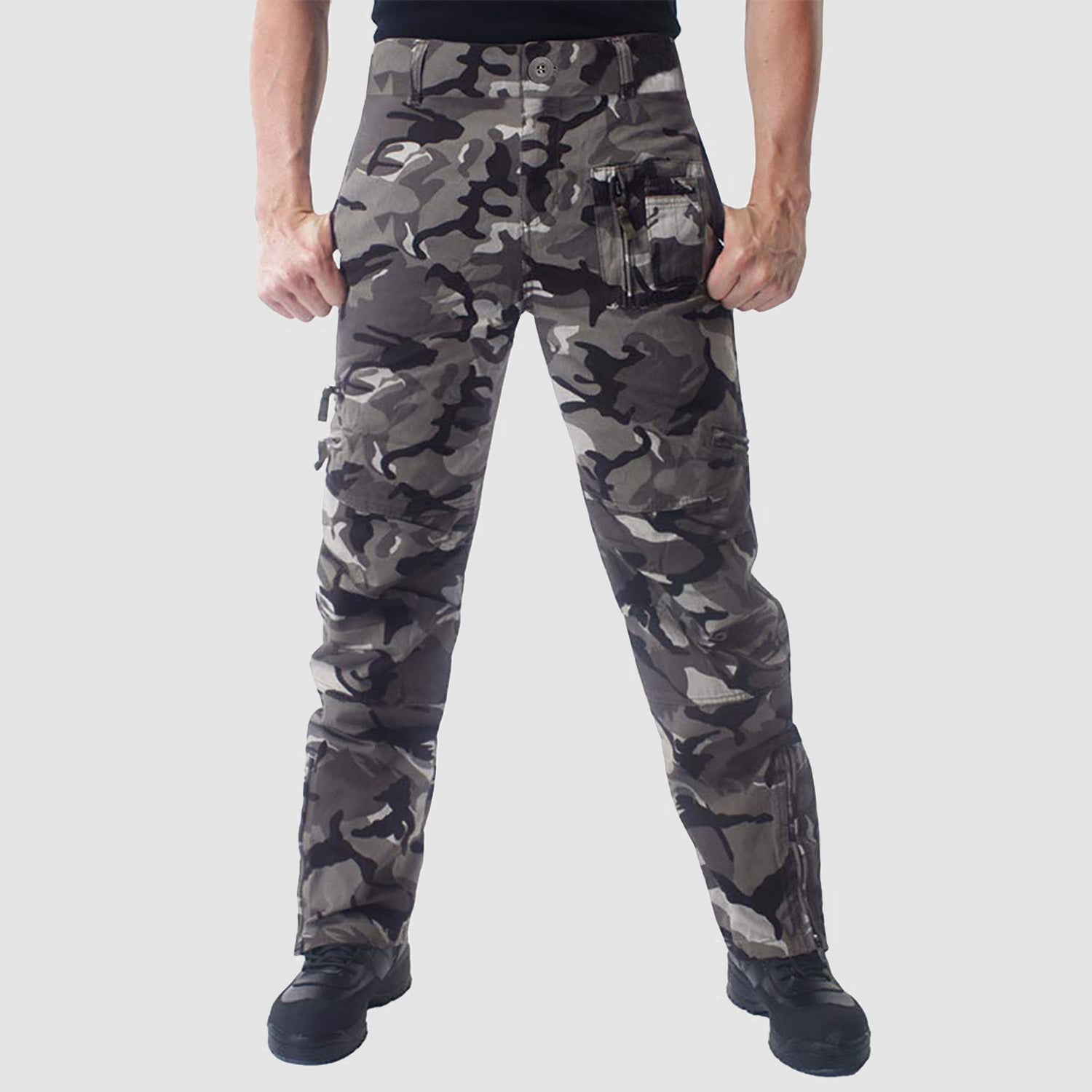 Men's Tactical Cargo Pants with 9 Pockets for Hiking - MAGCOMSEN Color_Grey Camo