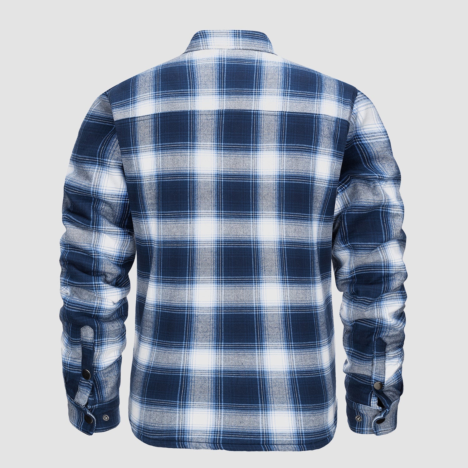 Blue White Men's Quilted Flannel Jacket - Warm Winter Padded Shirt - MAGCOMSEN