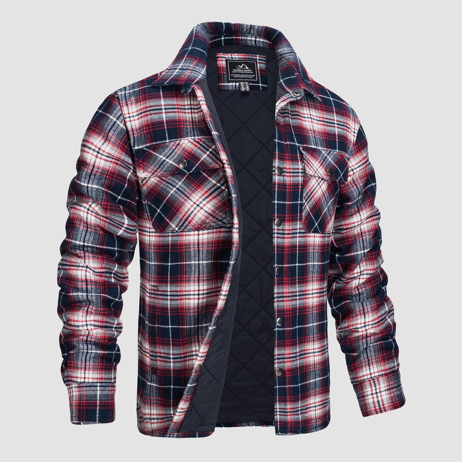 Red White Men's Quilted Flannel Jacket - Warm Winter Padded Shirt - MAGCOMSEN