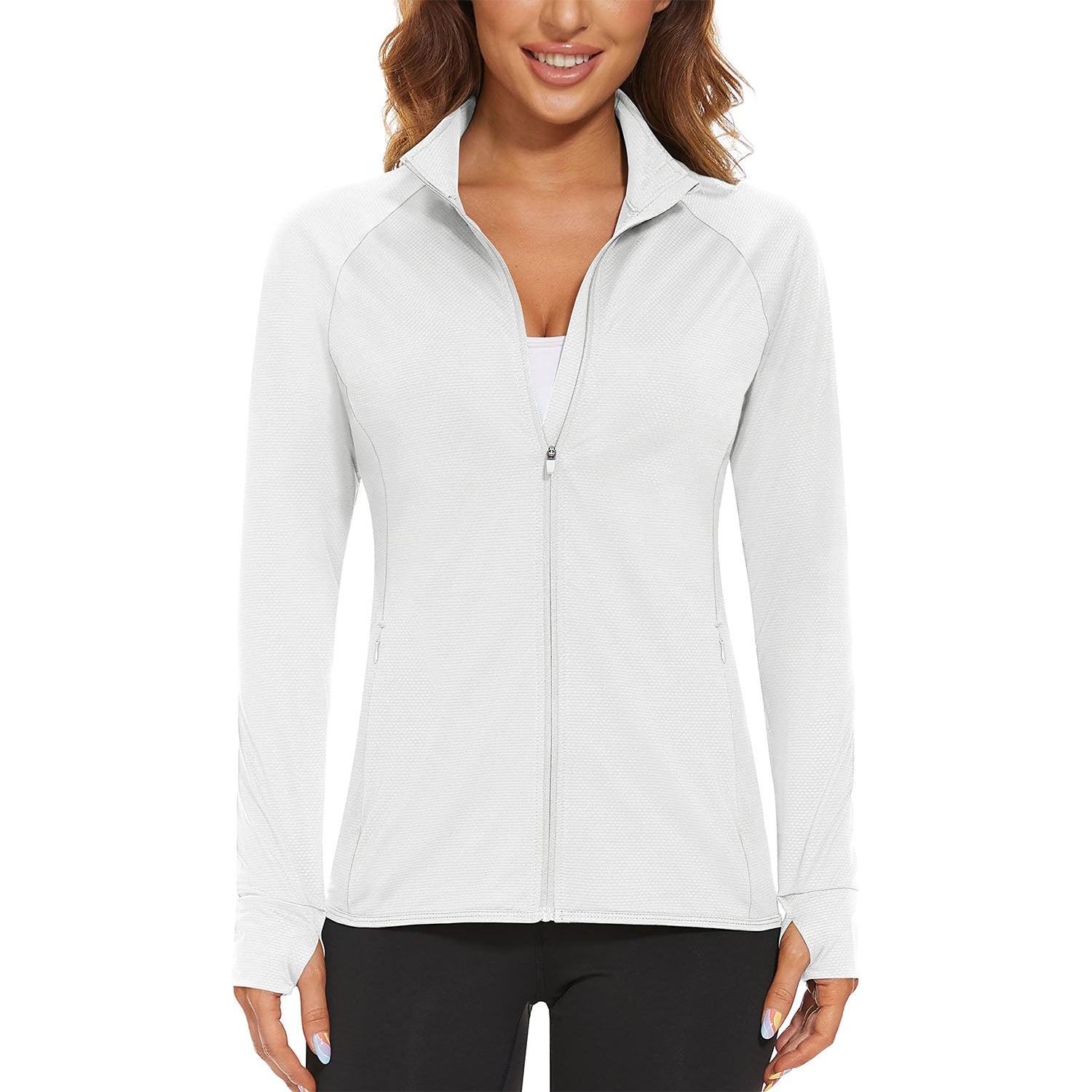 White Women's UPF 50+ Sun Protection Tennis Jacket Long Sleeve - MAGCOMSEN #Color_White
