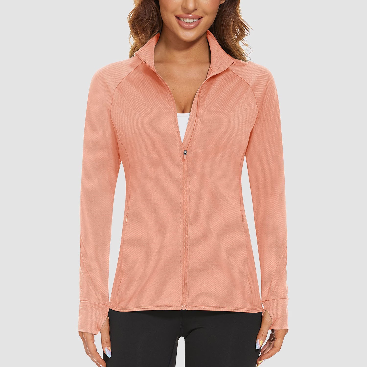 Apricot Women's UPF 50+ Sun Protection Tennis Jacket Long Sleeve - MAGCOMSEN #Color_Apricot