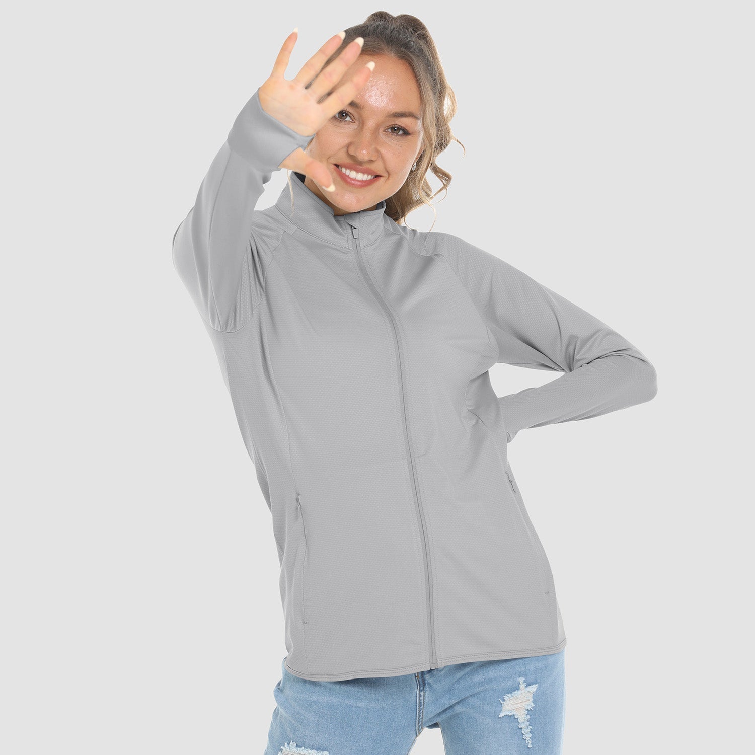 Light Grey Women's UPF 50+ Sun Protection Tennis Jacket Long Sleeve - MAGCOMSEN