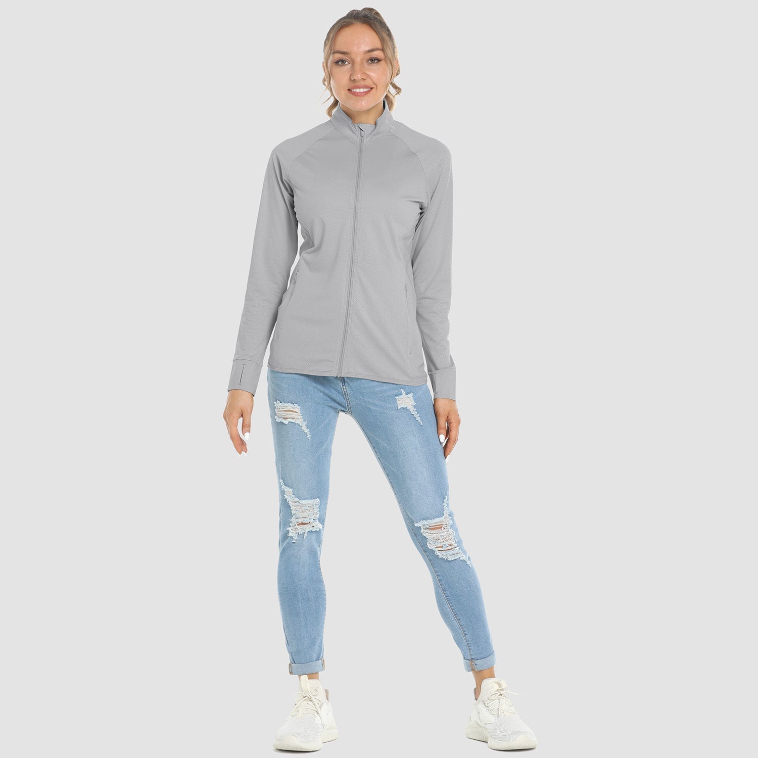 Light Grey Women's UPF 50+ Sun Protection Tennis Jacket Long Sleeve - MAGCOMSEN
