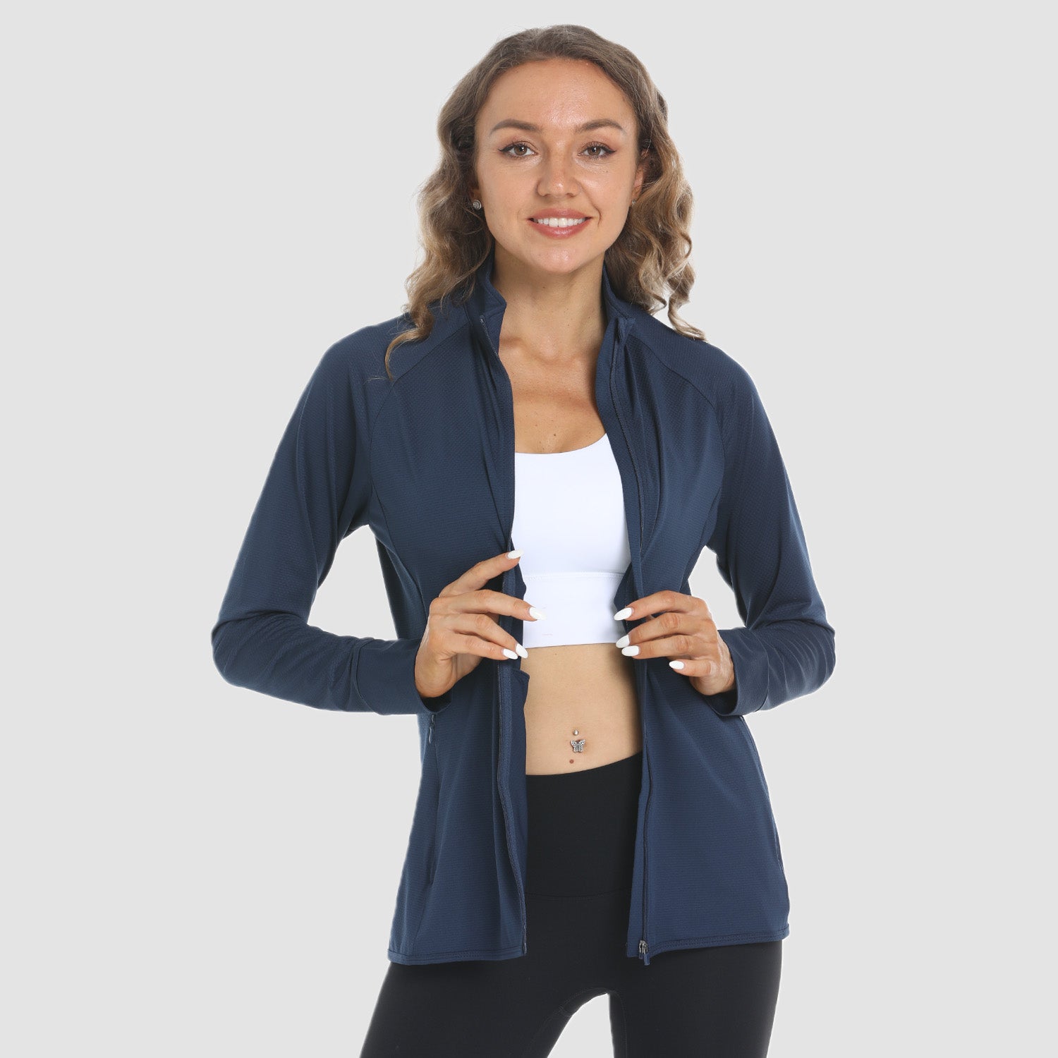 Navy Women's UPF 50+ Sun Protection Tennis Jacket Long Sleeve - MAGCOMSEN #Color_Navy