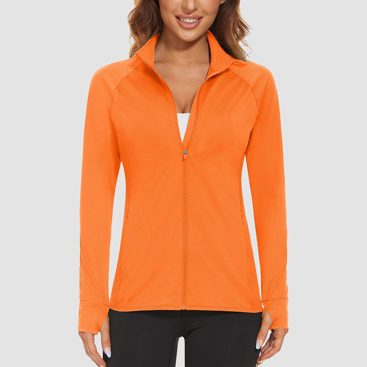 Bright Orange Women's UPF 50+ Sun Protection Tennis Jacket Long Sleeve - MAGCOMSEN
