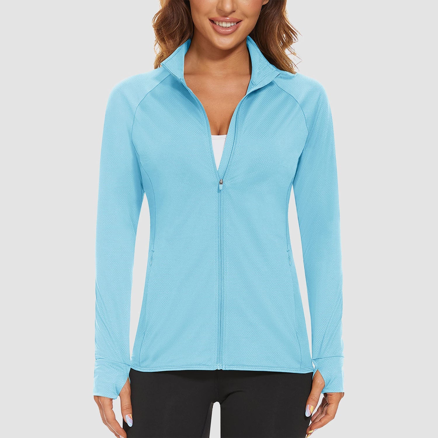 Light Blue Women's UPF 50+ Sun Protection Tennis Jacket Long Sleeve - MAGCOMSEN #Color_Light Blue